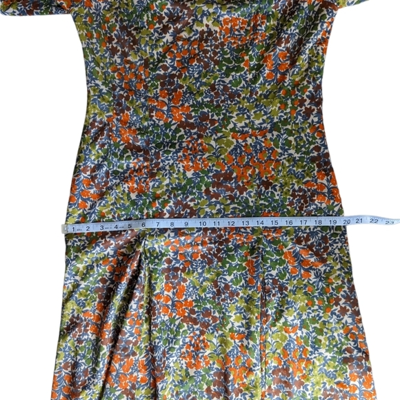 Vintage 70s Leslie Pomer Boho Funky Floral Short Sleeve Belted Day Dress - Picture 9 of 11